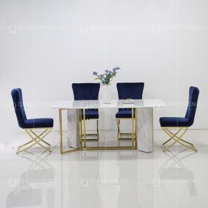 modern 56kg Luxury Marble Dining Table Rugged Stainless Steel Base Rectangle