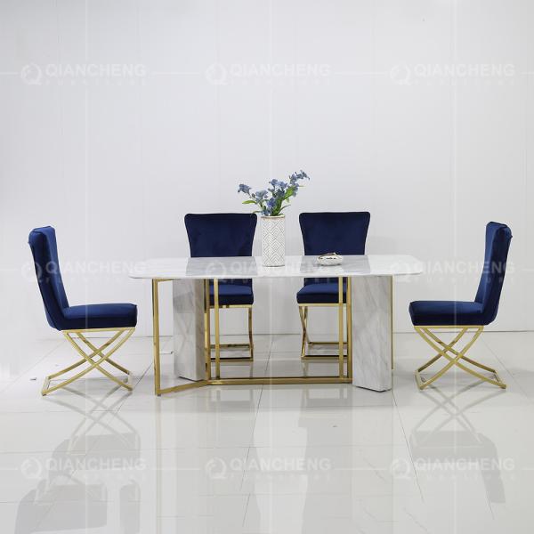 modern 56kg Luxury Marble Dining Table Rugged Stainless Steel Base Rectangle Shape