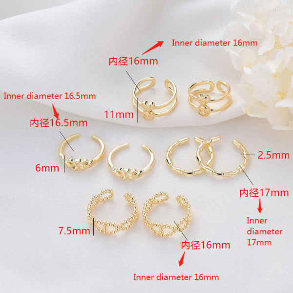 Simple Design 14K Gold Plated Smile Face Heart Shape Open Adjustable Ring