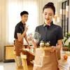 Fast Food Polyester Fabric Classic Traditional Chinese Style Restaurant Waiter Uniform