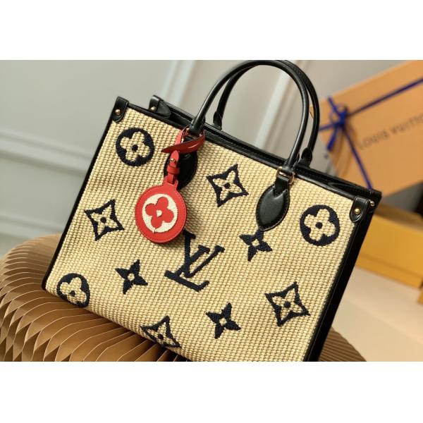 M57723 Monogram Raffia Woven And Monogram Giant Embroider LV Letters Tote Handbag