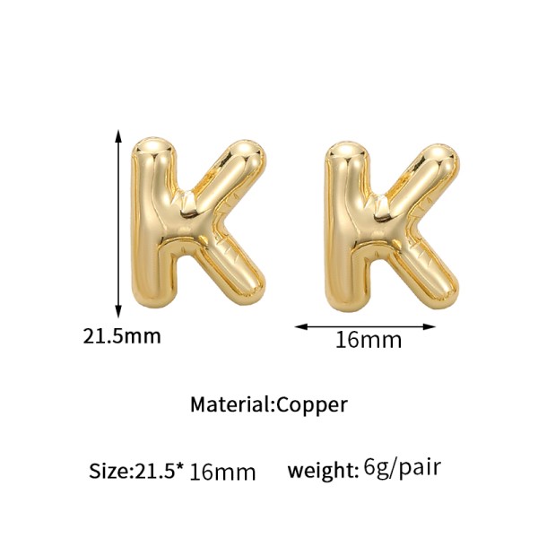 Jiexing Hot Selling 14K Gold Plated 925 Silver Needles A-Z Studs Smooth Surface Bubbles 26 English Letter Earrings