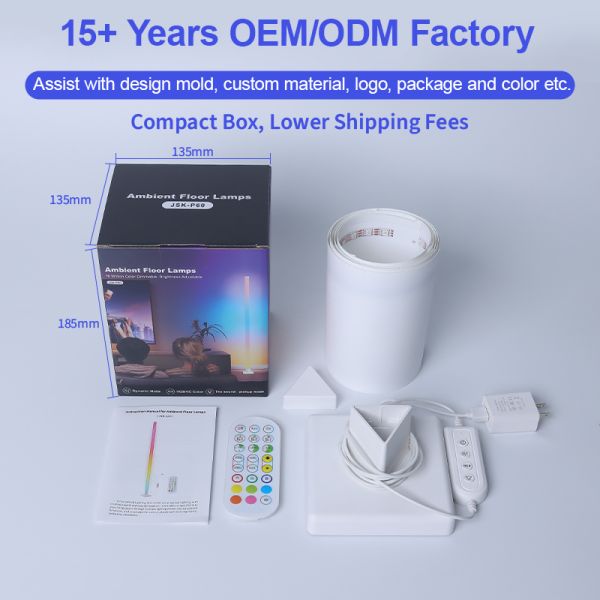 DIY Adjustable RGBIC Floor Lamp Smart Corner Lighting Music Sync Dimmable LED Modern RGB Floor Lamps ABS PP Construction