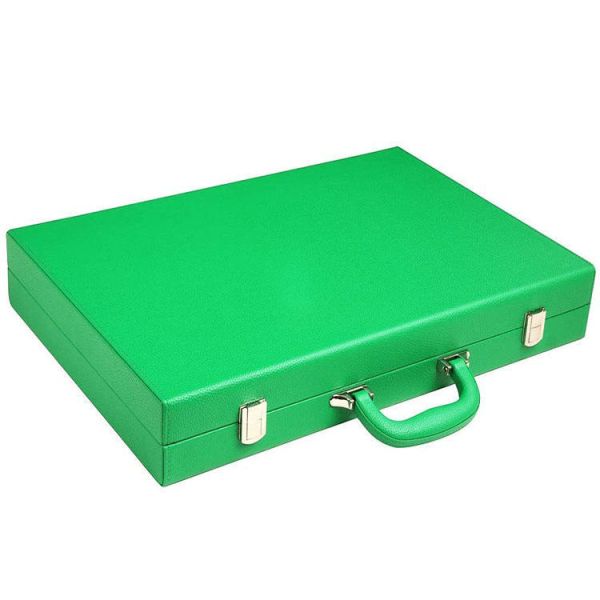 Handmade Green Leather Travel Backgammon Set Box Portable Custom Color