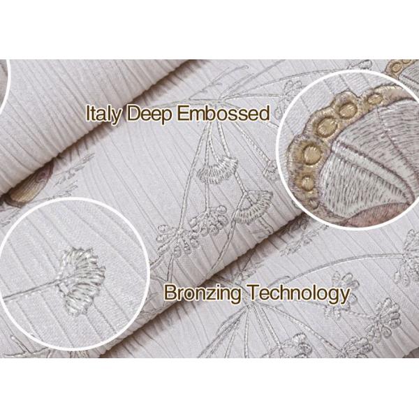 Embossed Rustic Floral and Butterfly Wallpaper Eco - friendly Vinyl Wall Coverings