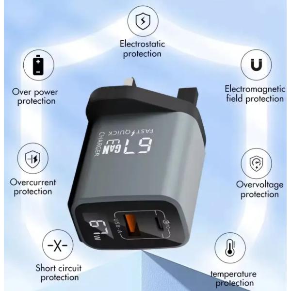 67W GaN USB Charger Super Fast Charging Type C Charger PD 3.0 USB C Adapter