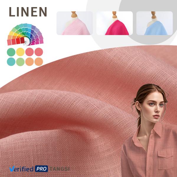 High Quality Linen 14*14  Woven Fabric Light Weight in Stock Comfortable and Breathable Solid Color for Women's Clothing
