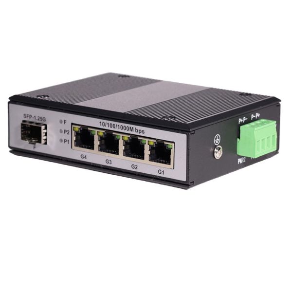 Unmanaged Industrial POE Switch 10/100/1000Mbps 1 SFP 4 PoE RJ45 Fiber Ethernet Switch