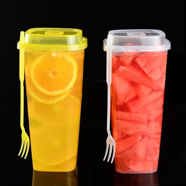 Frosted 32oz Disposable Bubble Tea Cups With Lids Square Hard Plastic Cups