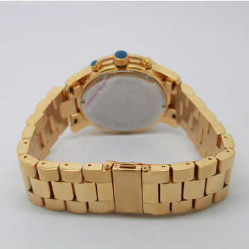 Solid Bands Waterproof Stainless Steel Watches With Gold Plating