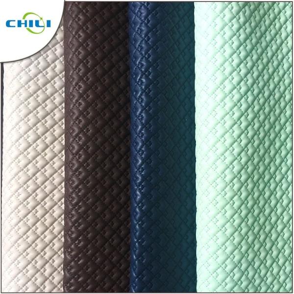 Black Quilted Leather Fabric Environmental Friendly Furniture Upholstery