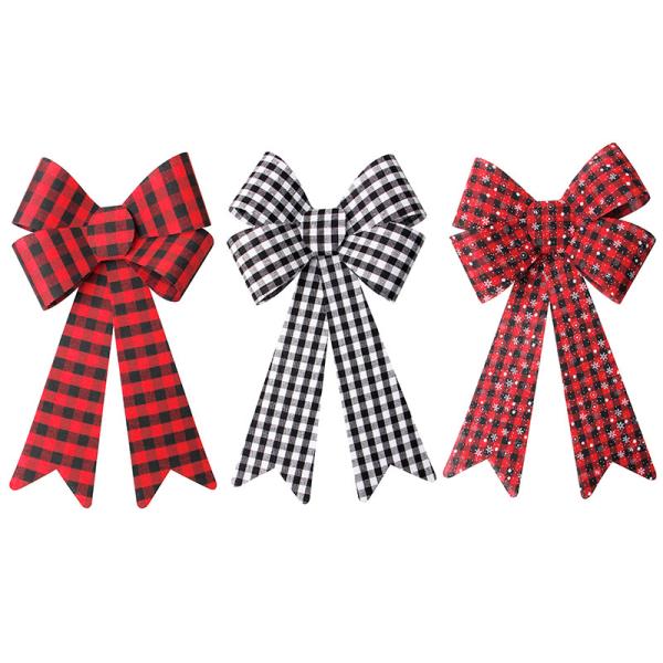 Christmas Buffalo Plaid Ribbon Bow for Indoor Outdoor Red and Black Plaid Wreath