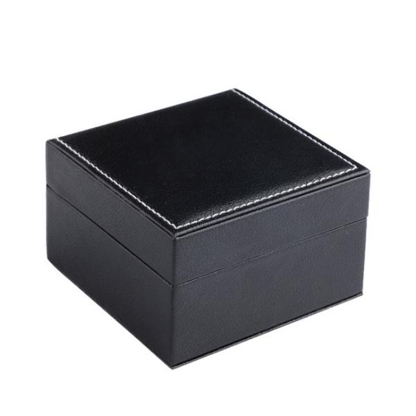 Black Leather Watch Boxes Hard Cardboard Gift Boxes 120x110x73mm Customized Logo