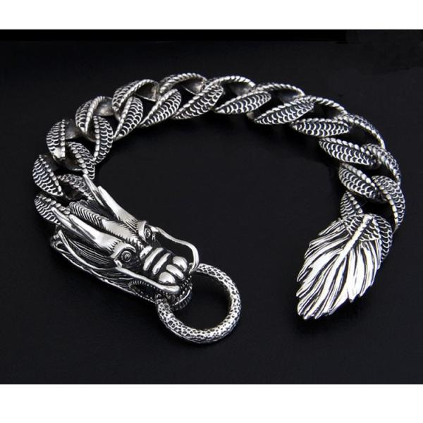 Thai Vintage Sterling Silver Dragon Bracelet Men's Jewelry (B111702)