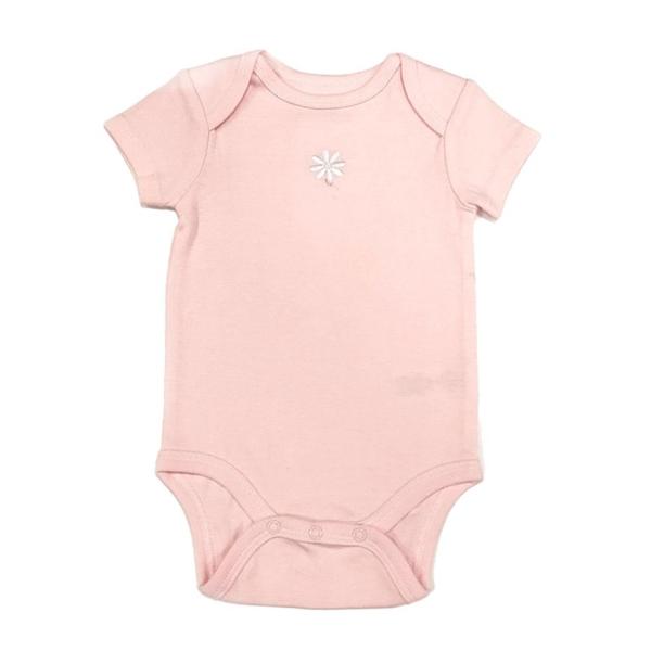 Short Sleeve Length cm Pink Soft Cotton Knitted Round Neck Snap Button Baby