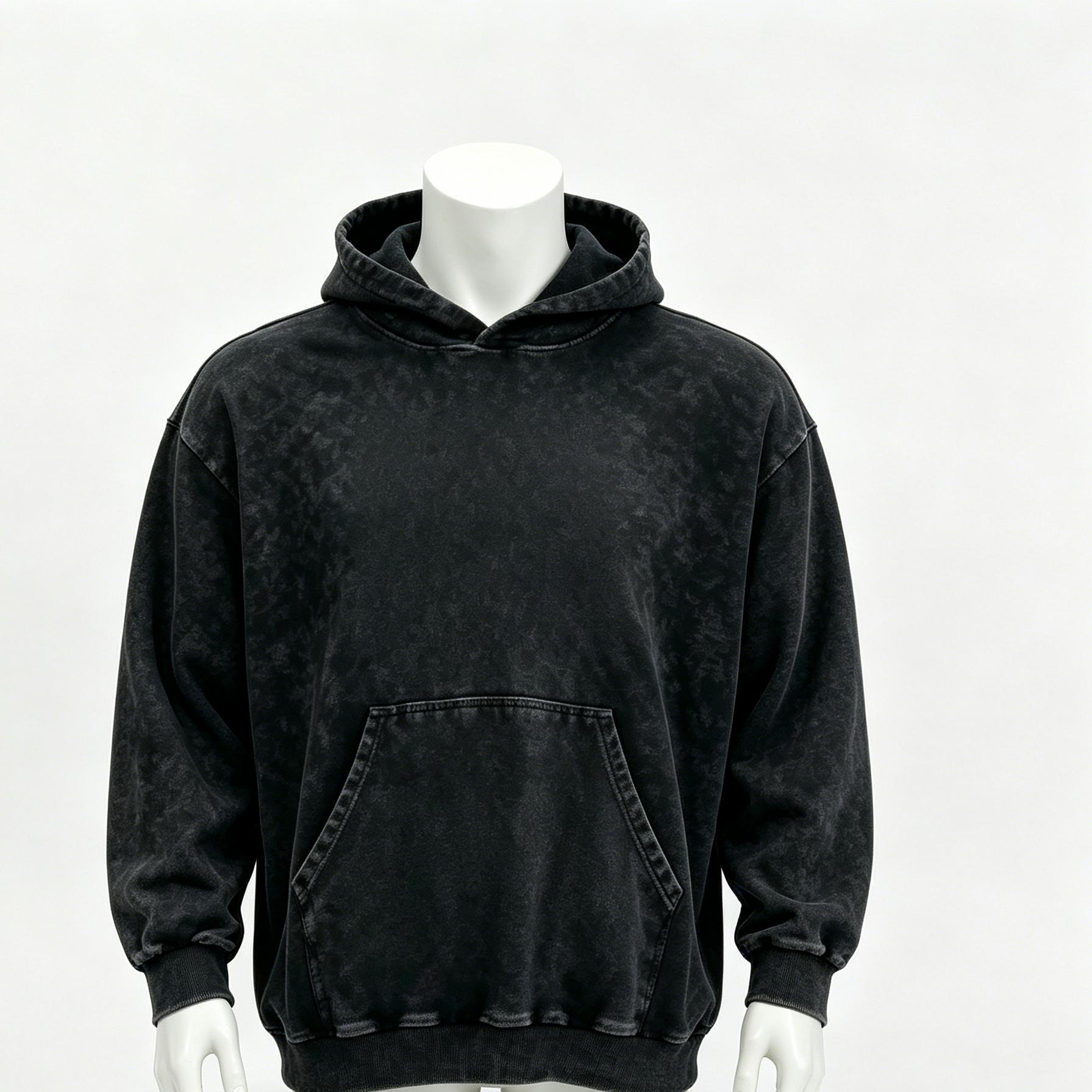 Oversized Stone Wash Hoodies Long Sleeve Snow Wash Hoodie Black