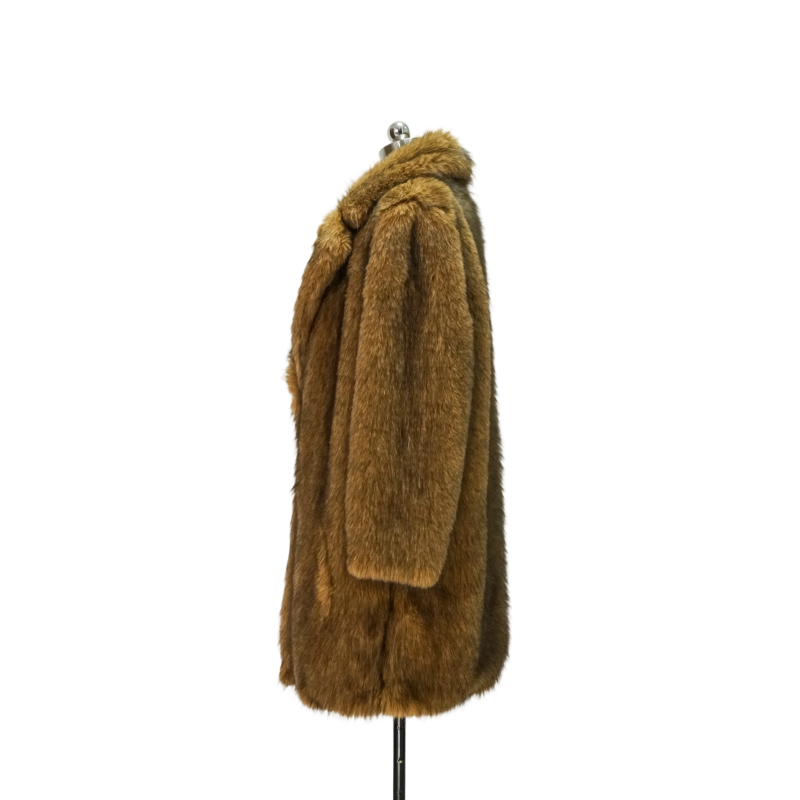 Rich Gradient Brown Mid-Length Faux Fur Coat with Soft and Smooth Texture for Autumn/Winter