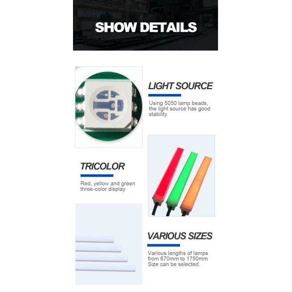 Voyant lumineux d'équipement 400lm CC 24V tricolore pour systèmes d'automatisation industrielle 1750mm