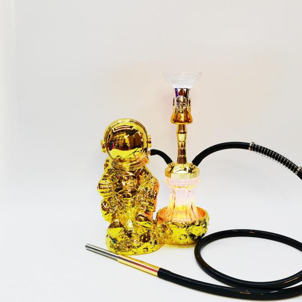 Resina 38CM Hookah Diseño Oro Blanco Aluminio 1 manguera Shisha con luz LED