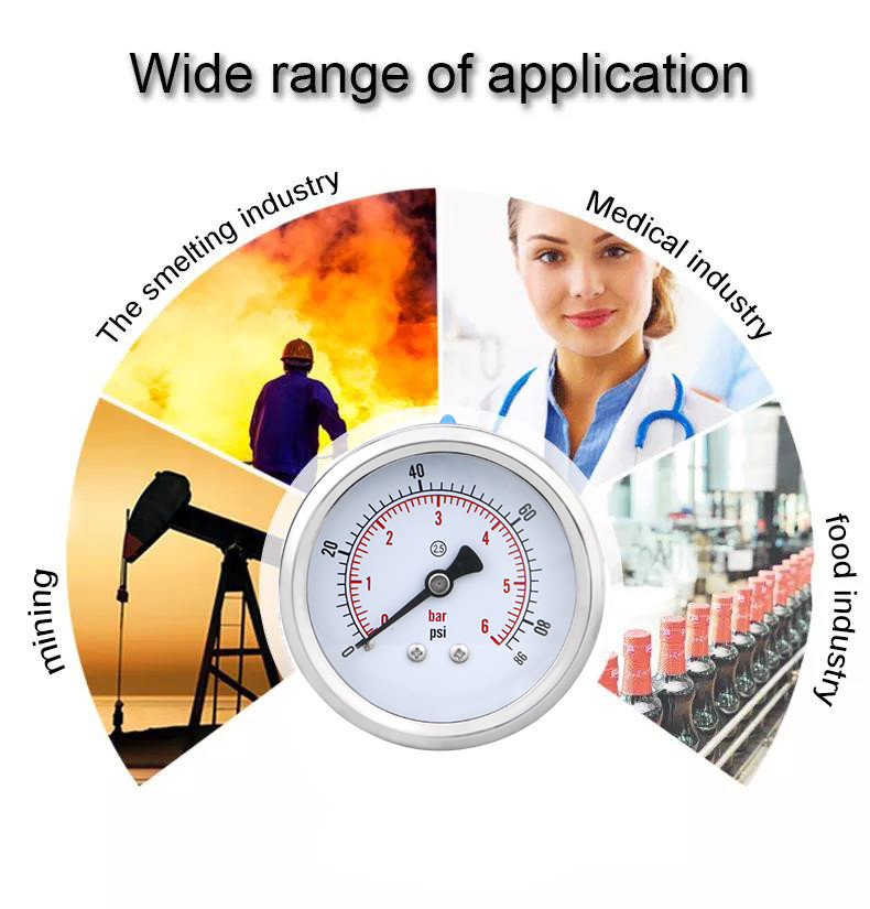 Y60ZBF 60mm Full 304ss Stainless Steel Pressure Gauge for OEM Air Pressure Monitoring
