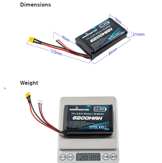 Radiomaster 2S 7.4V 6200mAh LiPo Transmitter Battery JST-XH XT30 Boxe/TX16S Universal Module Remote Controller FPV Racing Drone