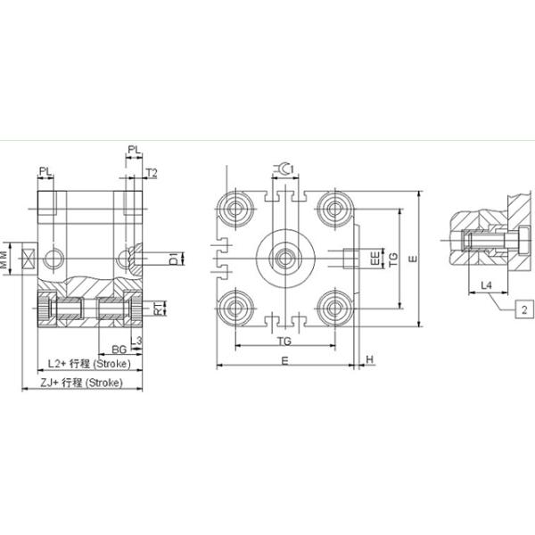 cilindro neumático compacto del aire de 16mm~100m m ADVU con el almacenador intermediario del imán/de goma