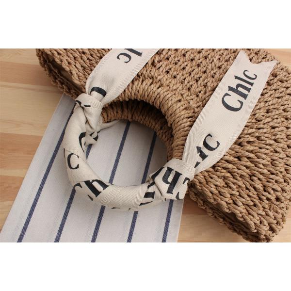 Custom Logo Accepted Silk Scarf Travel Holiday Bag with Portable Straw Woven Material