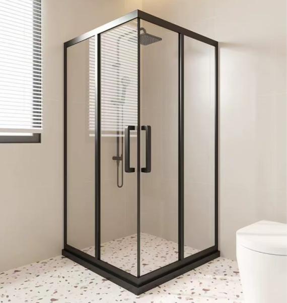 Salle de douche salle de bain porte vitrée carré en diagonale coulissante