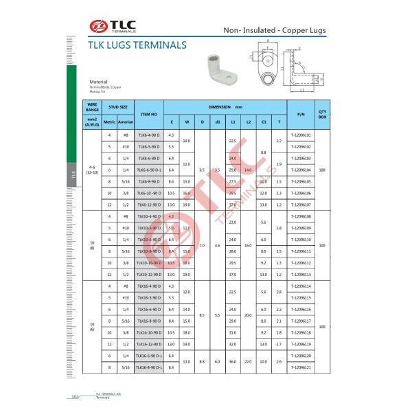 Silver Round Copper Tube Terminals 90D 4-50mm2 Electrical Connections