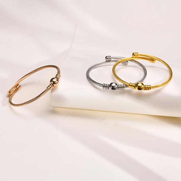 Brazalete de oro para adulto de acero inoxidable con incrustaciones de engaste en canal