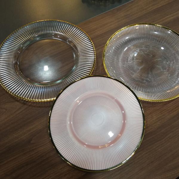 Плиты заряжателя золотого десерта цвета стеклянные, декоративные плиты заряжателя для свадьбы