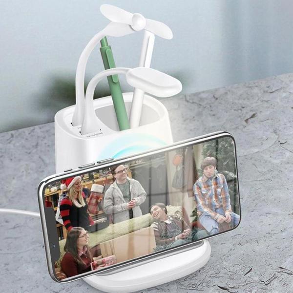 Dual USB Port 7.5W Desk Organizer Wireless Charger With Pen Holder