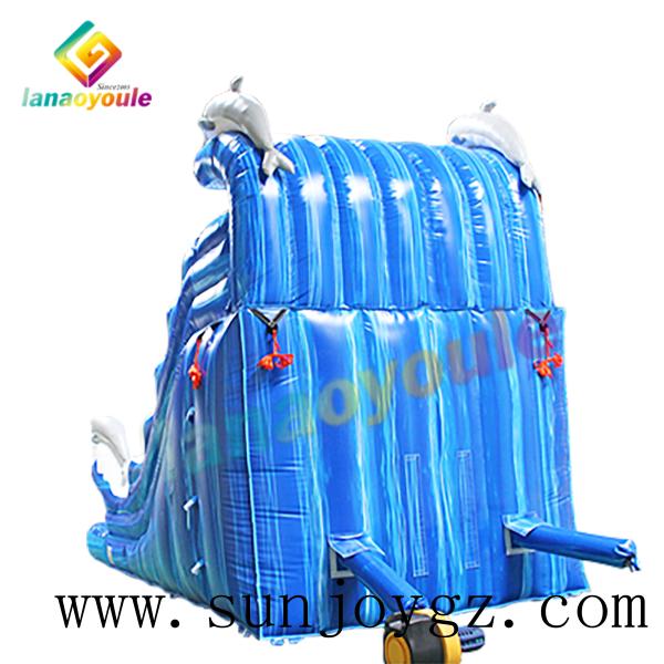 Blue Inflatable Waterpark Dolphin Water Slide Park For Outdoor Activity