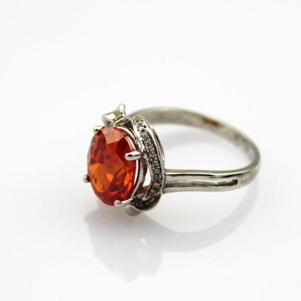 White Gold Plated 925 Silver Ring with 8x10mm Oval Blue Cubic Zircon (R267)