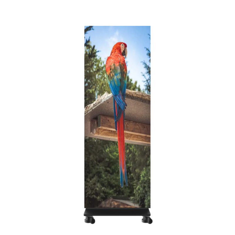 P1.25 Foldable Smart LED Poster COB 600x1687.5mm Front Service Floor Standing