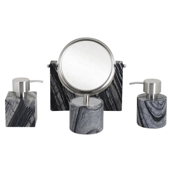 Grey Ashwood Grain Marble Bath Accessories Square Marble Effect Soap Dispenser With Grey Veins