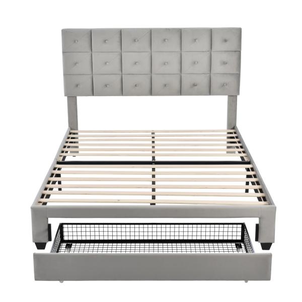 Newly developed High-end multi-functional Queen Size Velvet Platform Bed with a Big Drawer for Bedroom and Hotel