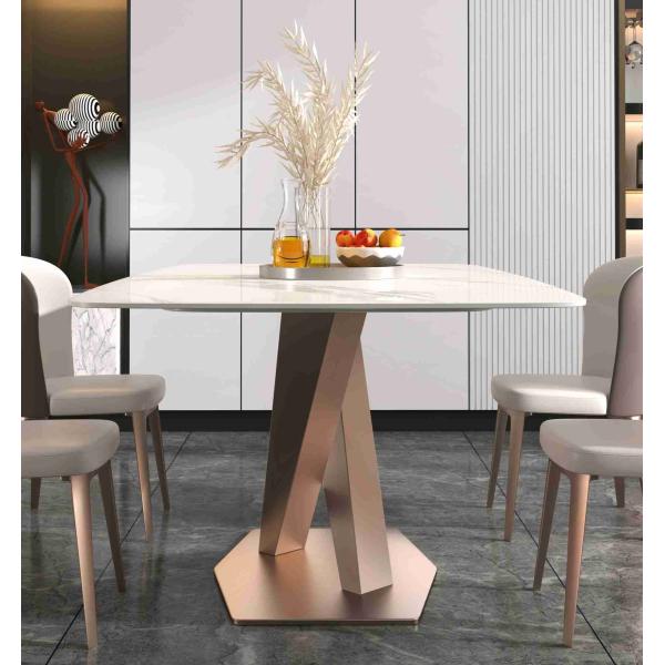 Plain X Base Luxury Modern Dining Tables 6 8 Seater Marble Top Stainless Steel Frame