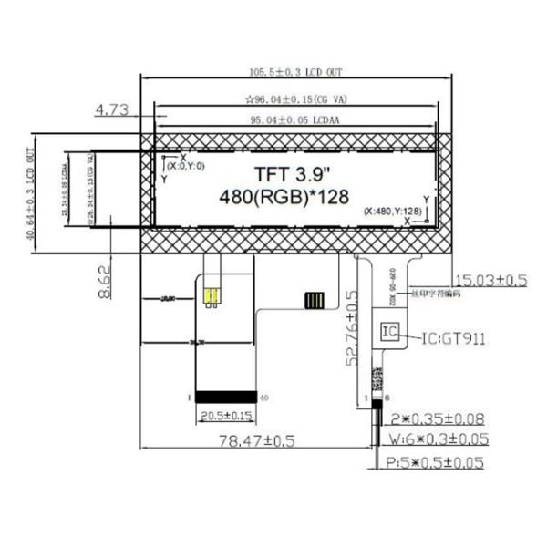 480x128 3,9 модуль RGB TFT LCD дюйма с емкостным Pin экрана касания 40