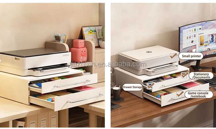3layer Large Capacity Office Printer Storage Rack with 2 Drawers Living Room Desktop Organizer for Coffee Machine Microwave Oven