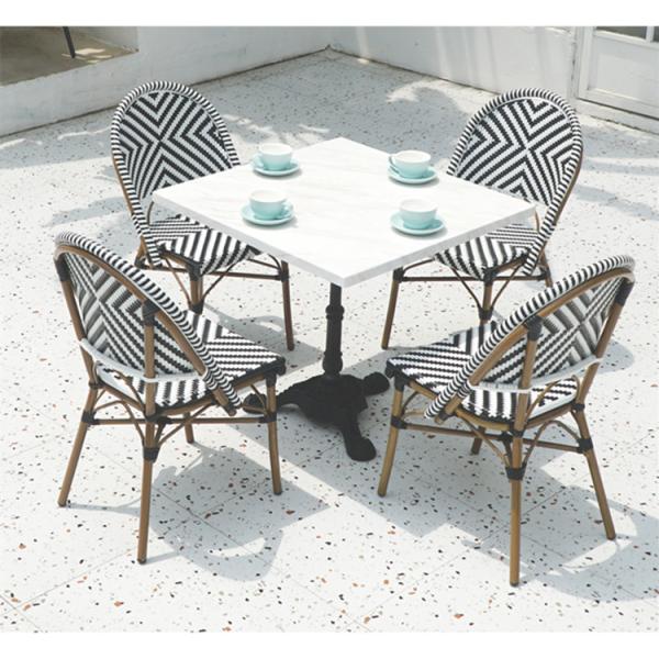 Cafe Garden Furnitures Black White Rattan Bamboo Dining Chairs