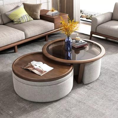 OEM ODM Modern Living Room Furniture Tempered Glass Wooden Round Coffee Table