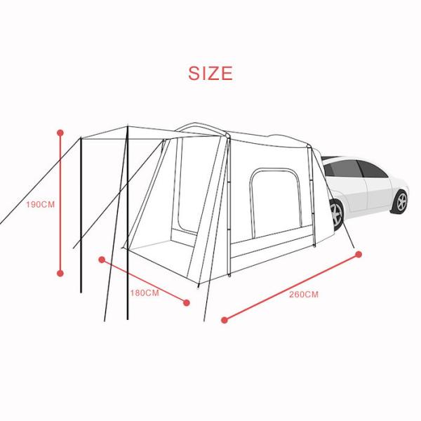 Outdoor 260*180*190CM Grey Color Waterproof PU2000MM Coated Polyester 210D Easy Setup Off Road Vehicle Camping Shelter