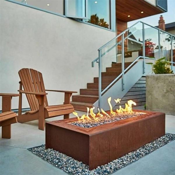 Patio Heater Gas Propane Corten Steel Fire Pit Pre Weathered