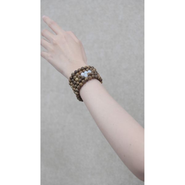 108 Round Beads Blessing Agarwood Bracelet With Jade Matching