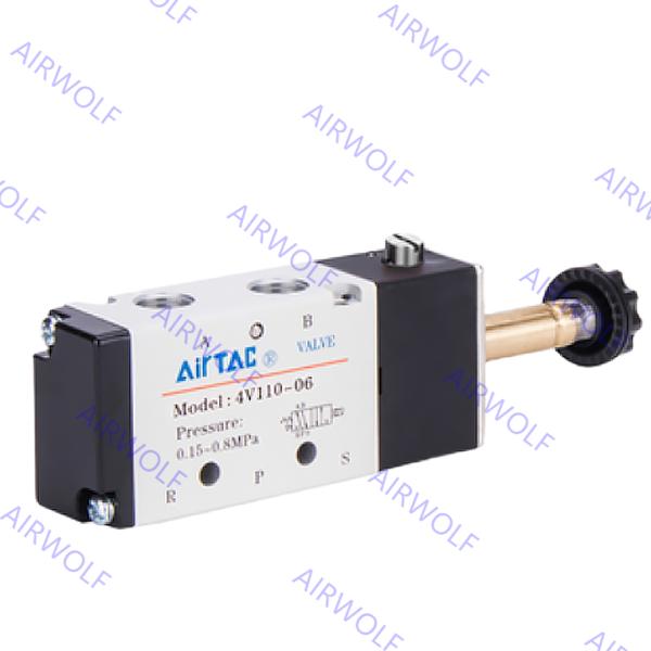5/2 way, 5/3 way AIRTAC 4V100 Series Aluminum alloy Electric Solenoid Valves M5 1/8 with 0.15~0.8MPa Operating Pressure and -20~+70°C Working Temperature Range