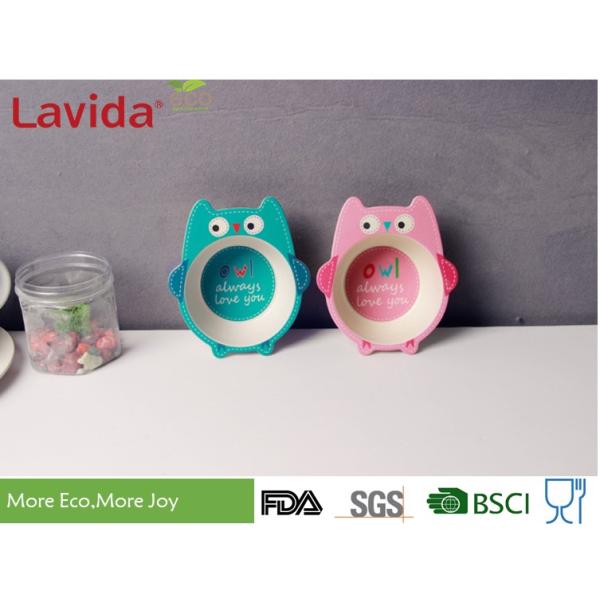Biodegradable Bamboo Childrens Dinner Set Non - Fragile Cartoon Owl Animals Design