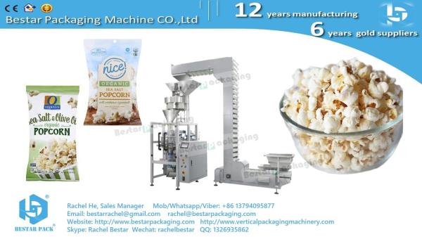 Popcorn 30g sachet weighing packing machine with product elevator and Inflation device BSTV-160A