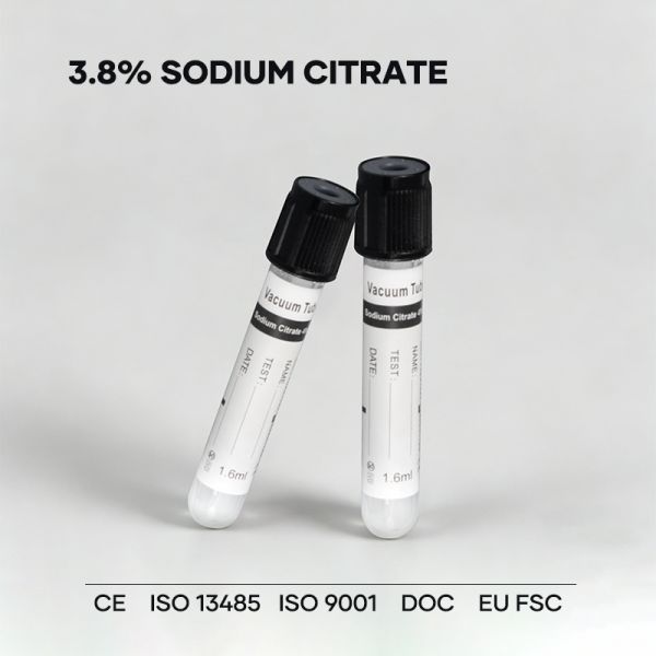 Black Top 3.8 Percent Sodium Citrate Anticoagulant Blood Tube for ESR 1.28ml 1.6ml 3.2ml