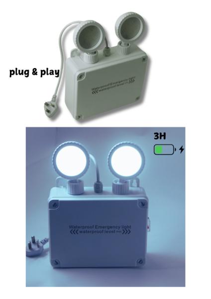 Emergency Exit LED Light IP65 Waterproof Dual Head 3h Backup Adjustable 6000K White ABS Housing for Indoor Use